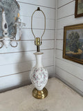 Vintage Porcelain Lamp with Floral Design 30” tall with Harp