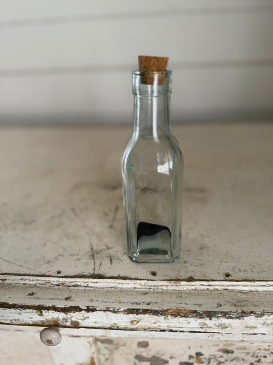Small Blue Green Glass bottle with Cork