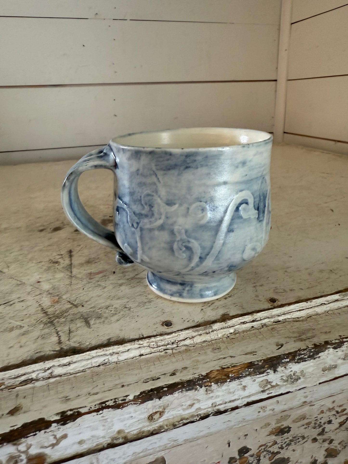 Denim color hand painted mug