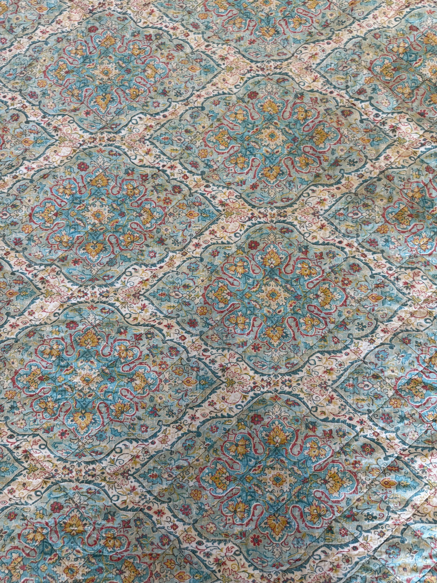 Queen size bohemian turquoise, and coral quilt