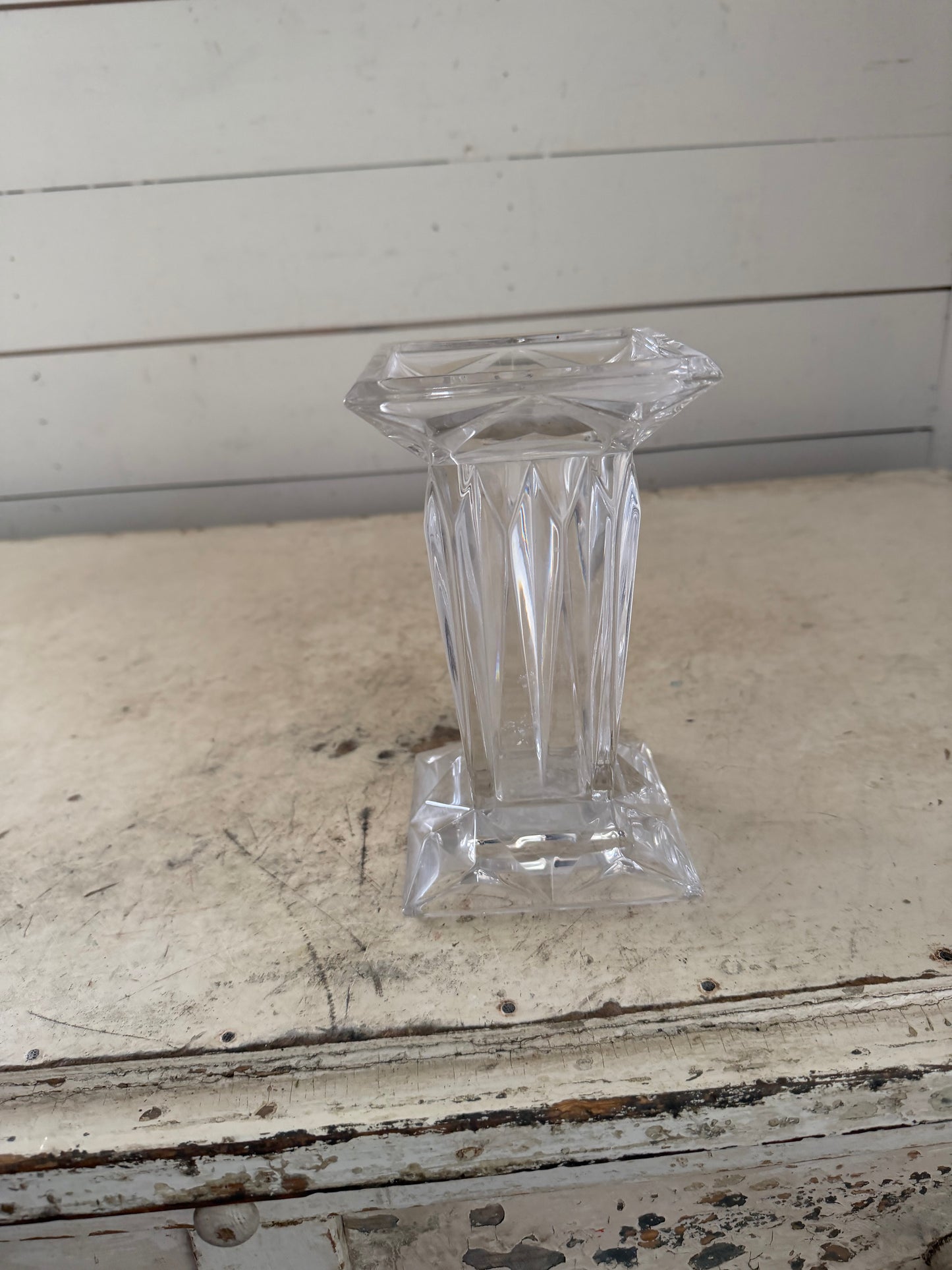 PartyLite Quad Prism 24% Lead Crystal Square Pedestal Pillar Candle Holder Vase