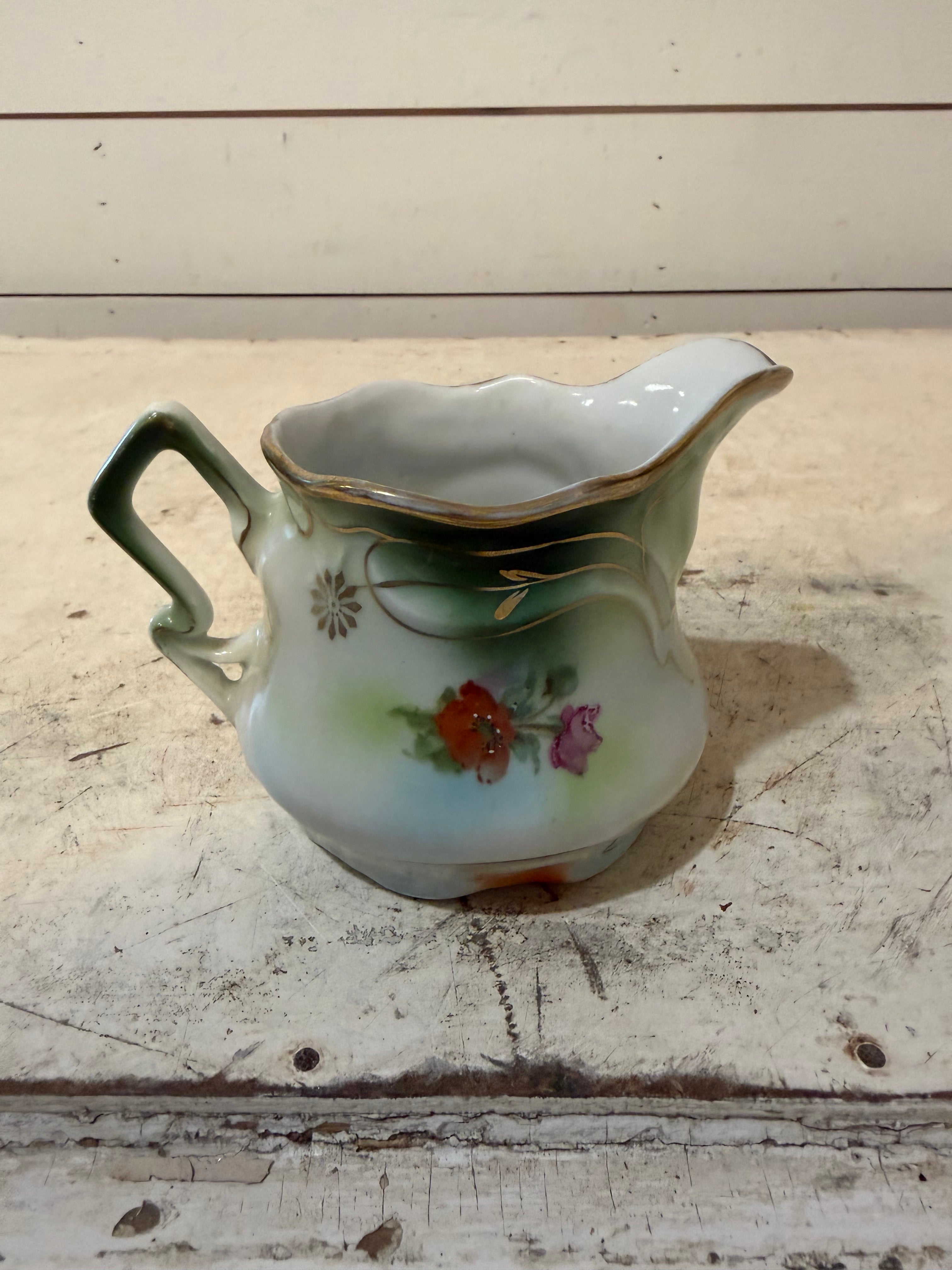 Antique Bavarian hand painted Floral Creamer