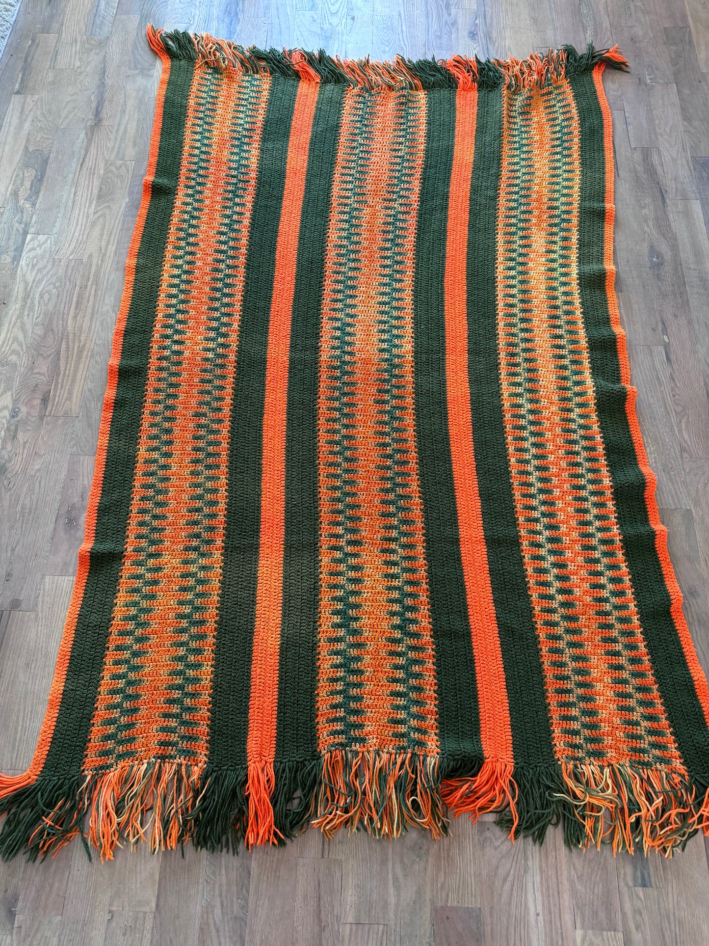 Orange and Green Veritcal Striped Afghan