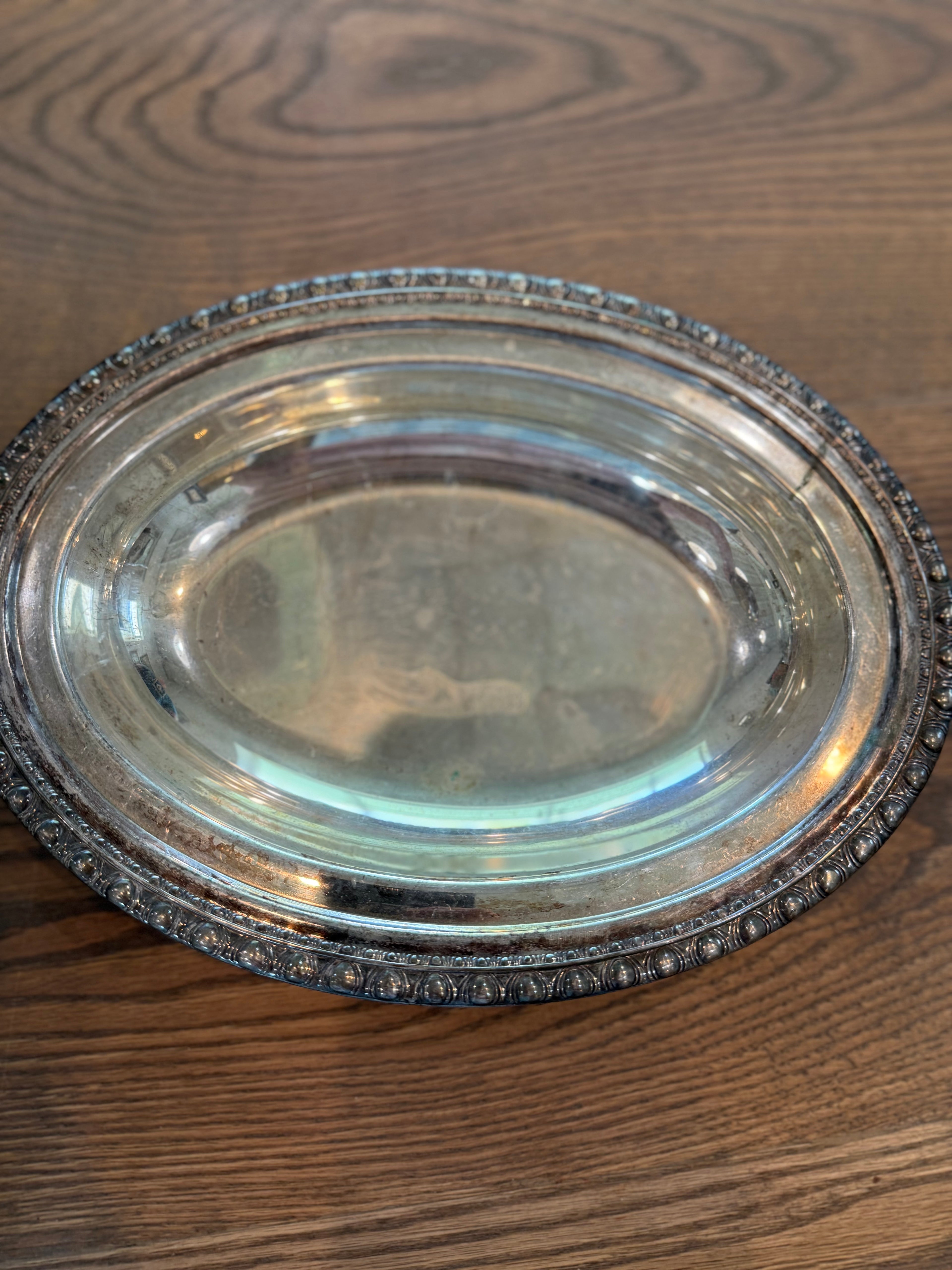 Vintage Silver Plate Rogers Bros Covered Oval Serving Tray Dish