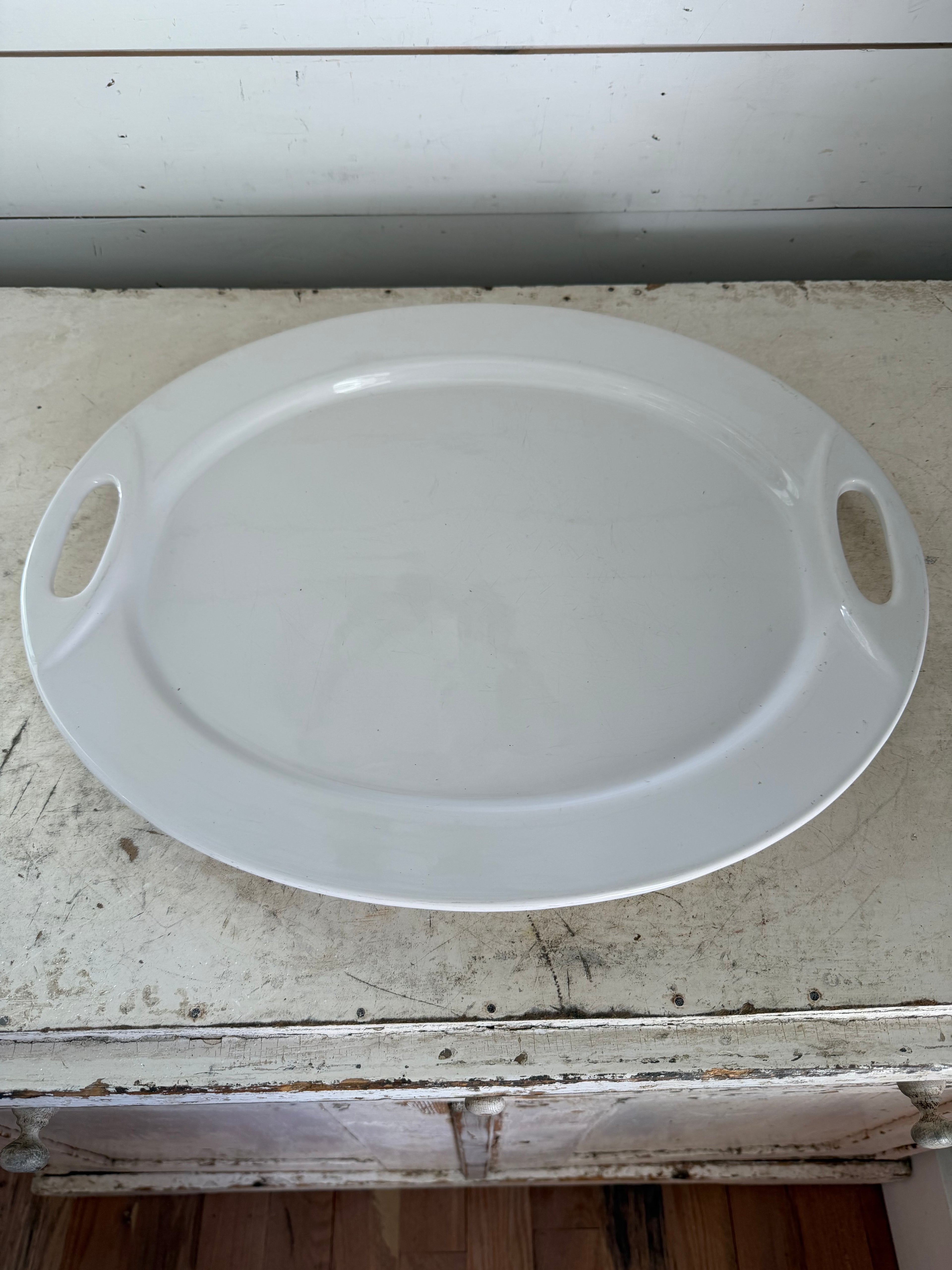 White Essentials oversized oval platter with handles