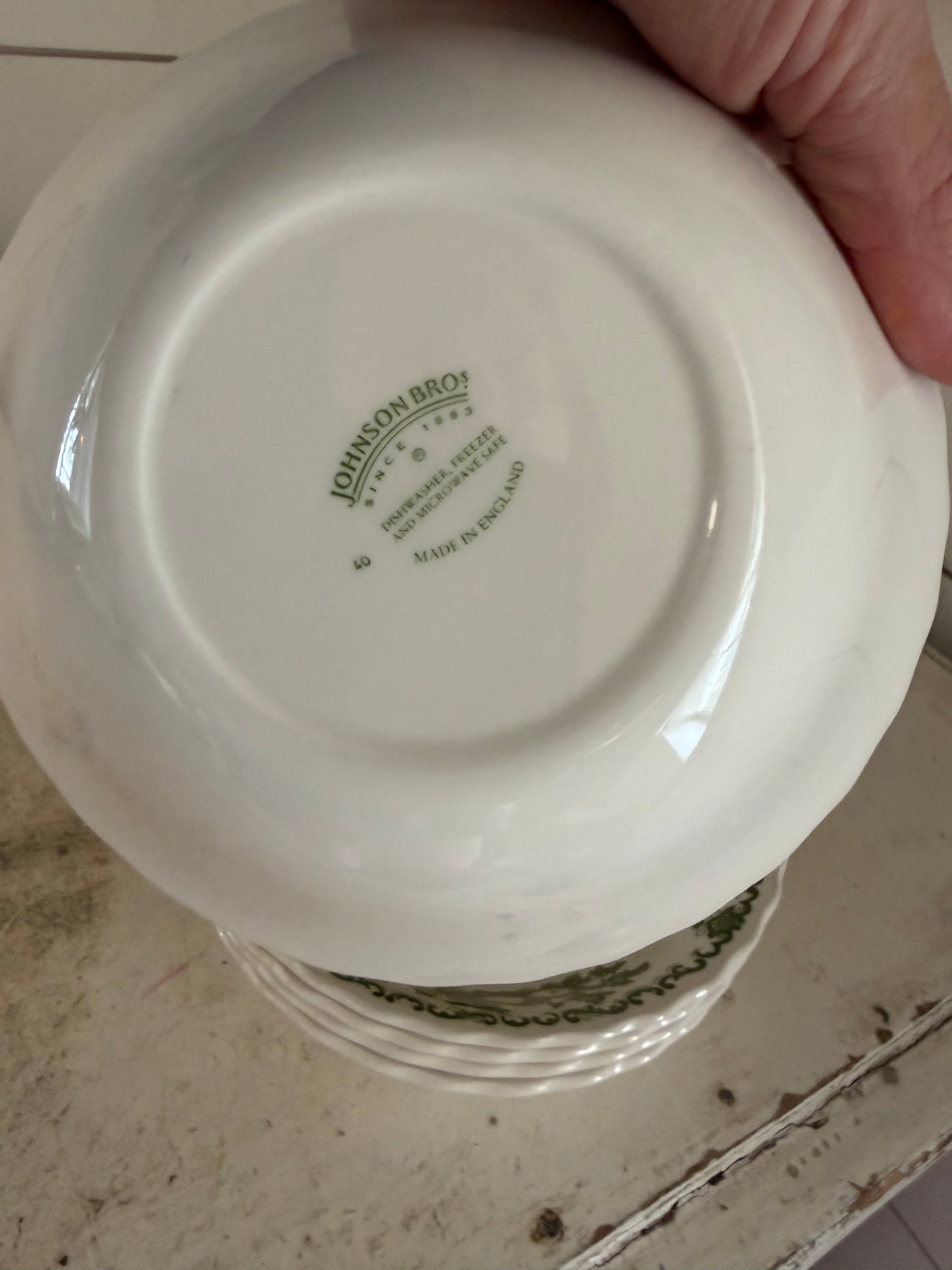 MASONS FRUIT BASKET I Ironstone Green Transferware l Rimmed Soup Bowl 6” l Made in England l Staffordshire sold individually