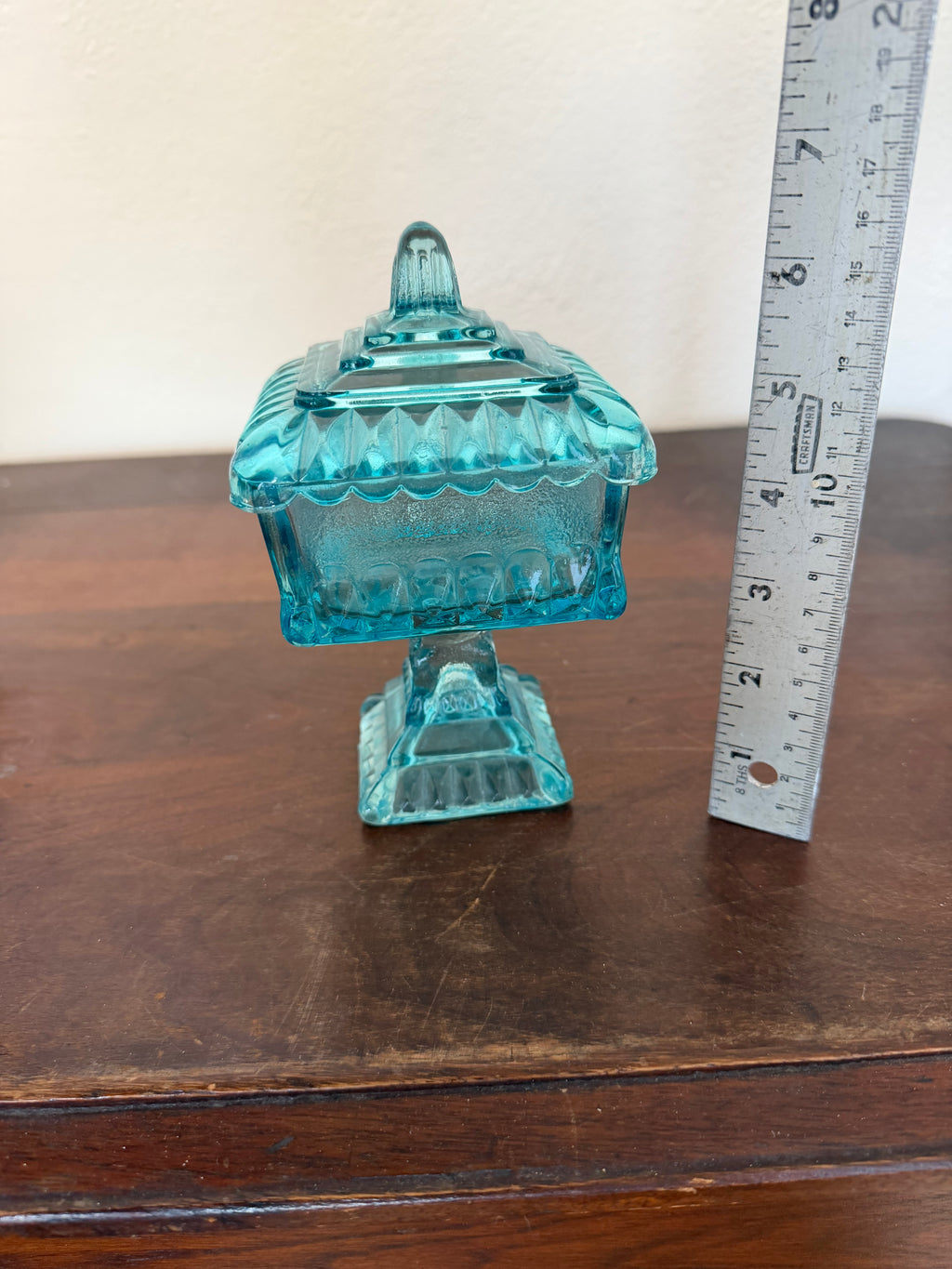 Vintage Jeannette Glass "Wedding Cake Box" lidded pedestal candy dish