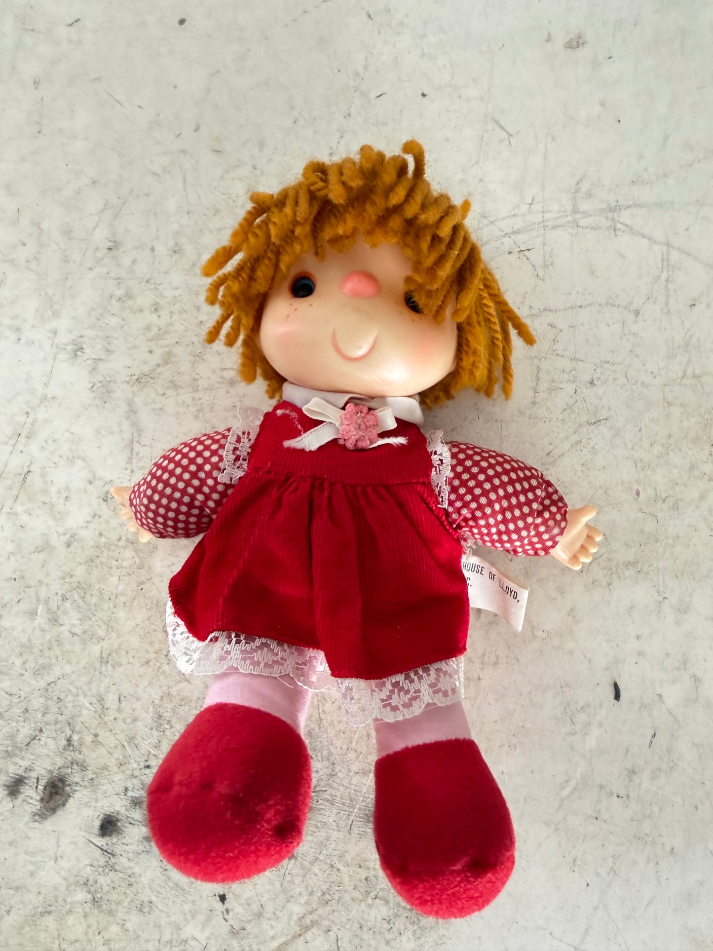 Vintage Ice cream Doll, Red Dress Brown Yarn Hair