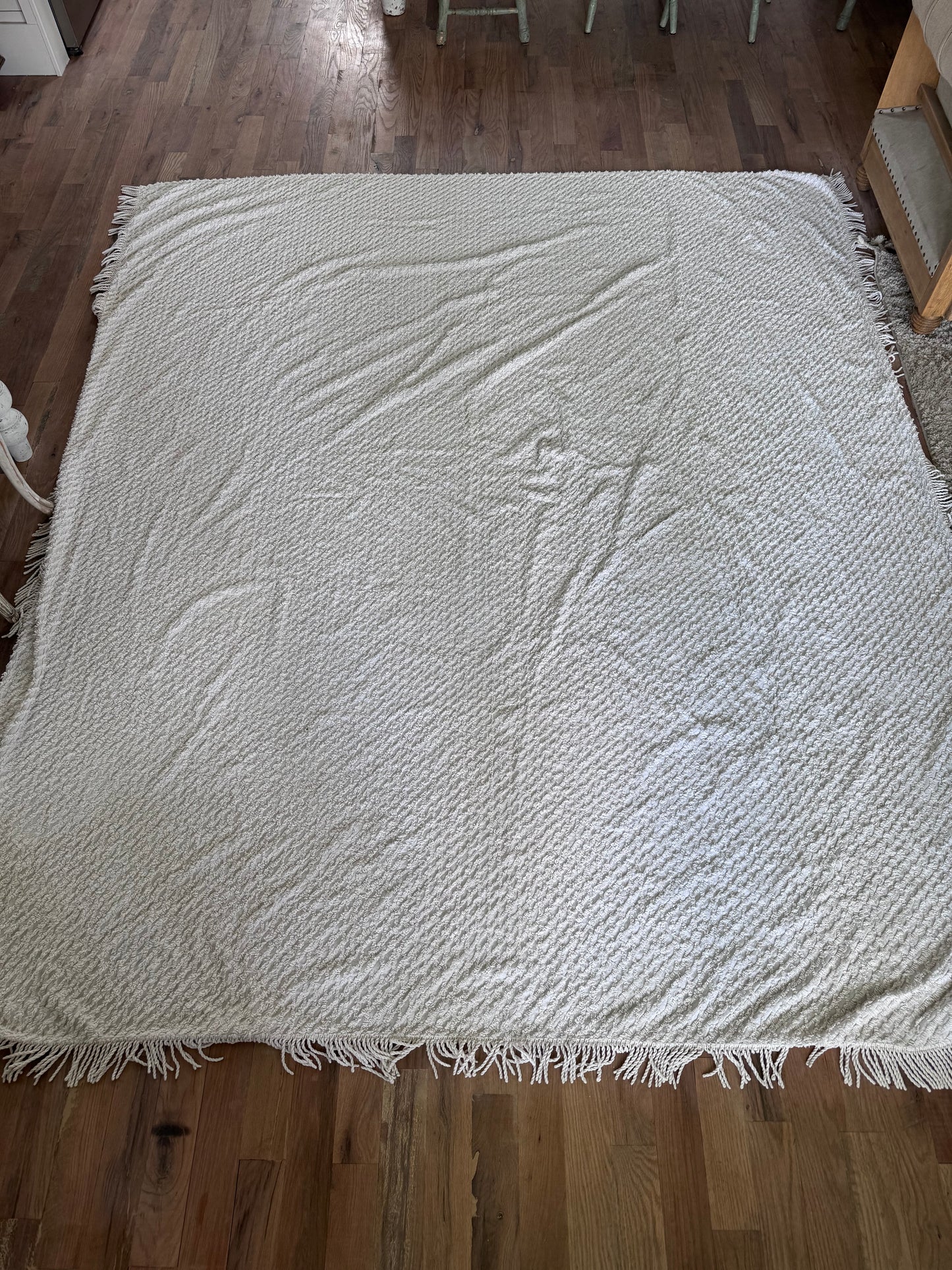 Vintage Cream Chenille with Fringe Bedspread