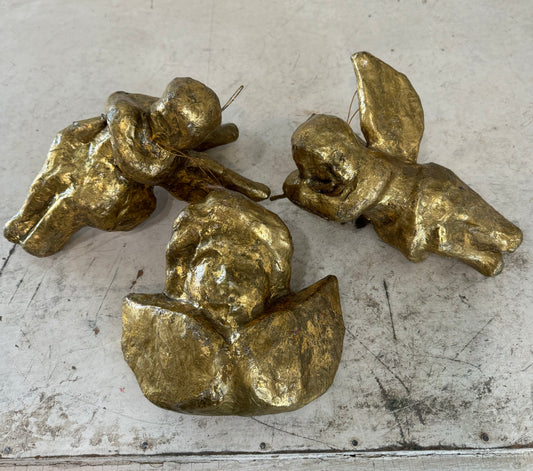 Gold Paper Mache Ornaments Set of 3