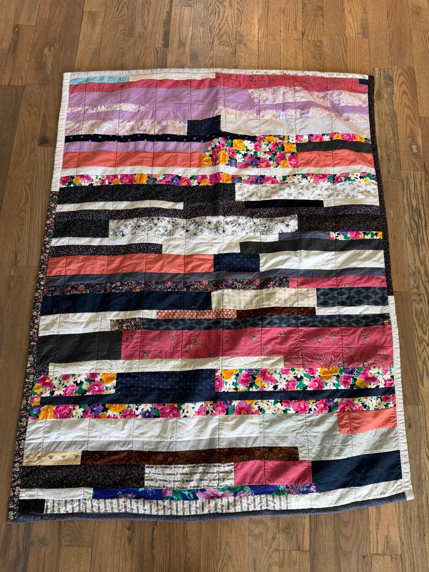 Lap Size Patchwork Quilt - Jelly Roll Race Style hand pieced