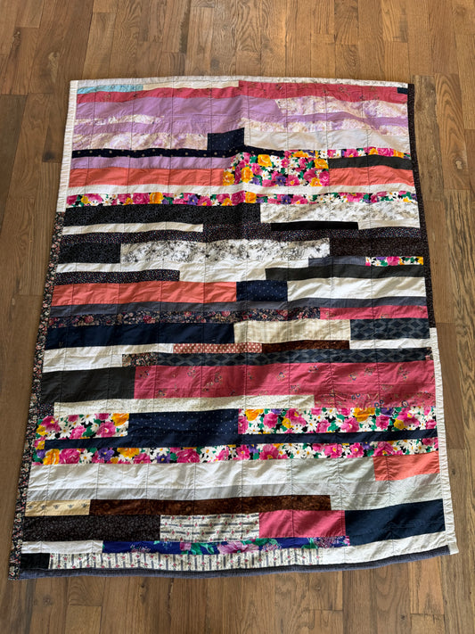 Lap Size Patchwork Quilt - Jelly Roll Race Style hand pieced