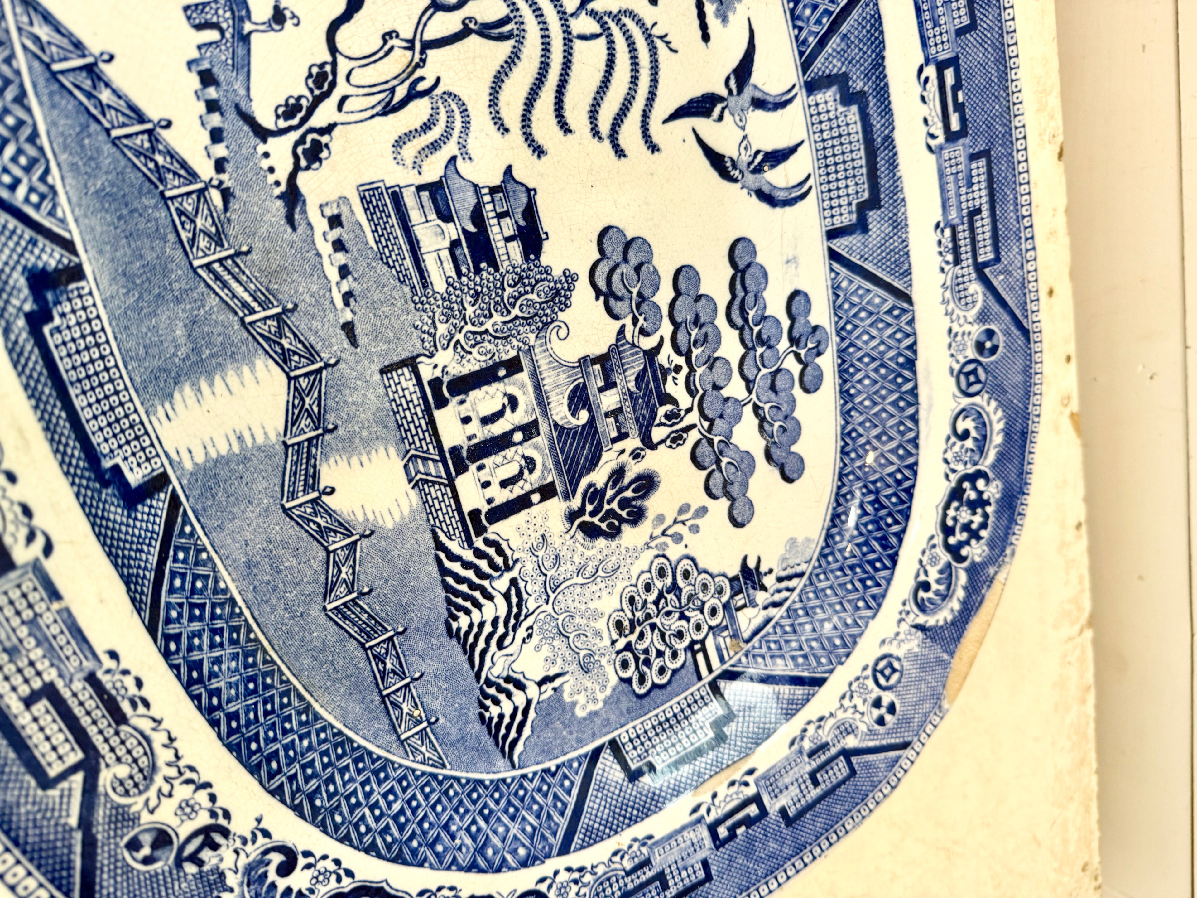 Large 1800’s Blue Willow Ironstone Platter - has imperfections as show.