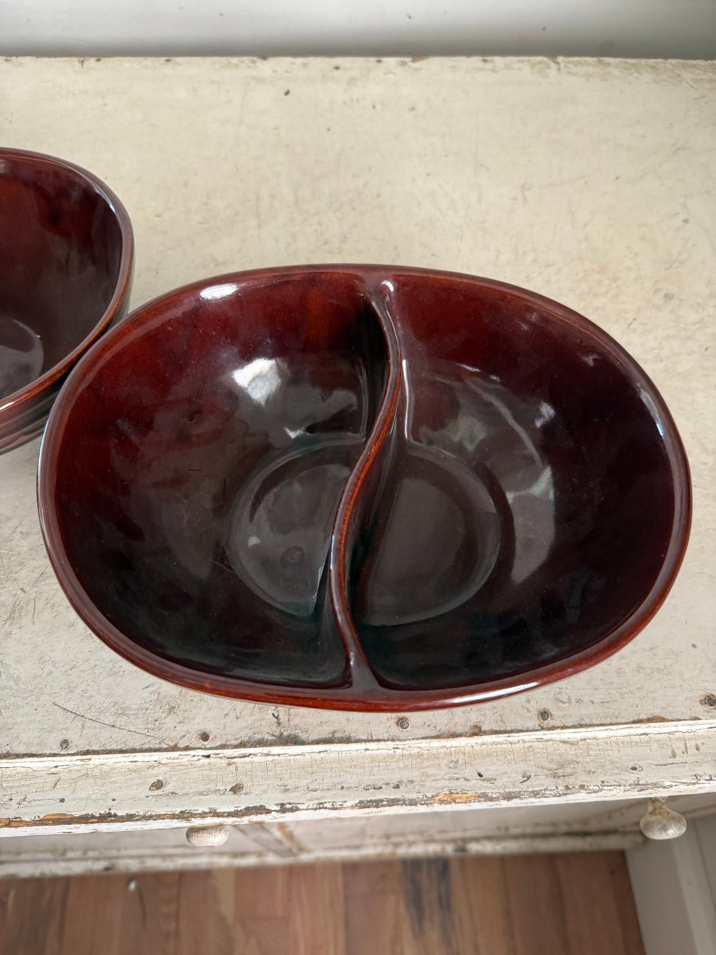 Vintage Marcrest | Ovenproof | Stoneware Oval Divided Brown Glazed Baker Dish
