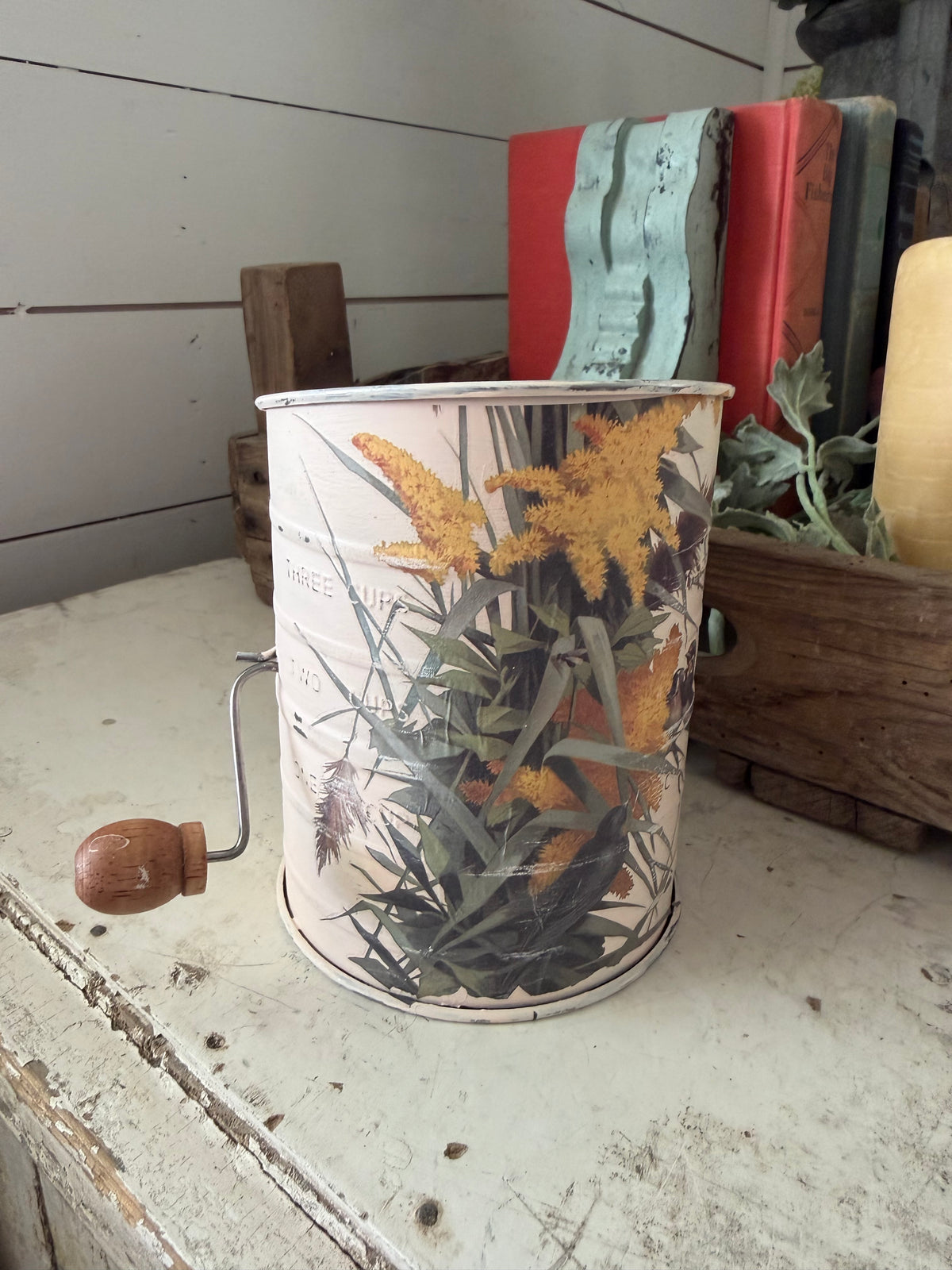 Vintage sifter hand painted