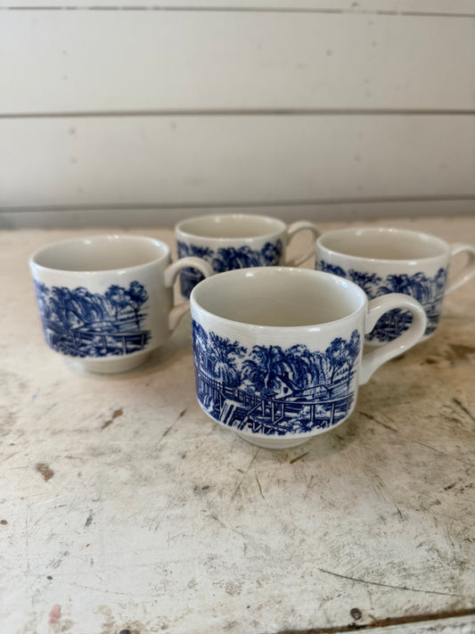 Churchill England Currier and Ives Harvest Blue tea cup - SOLD INDIVIDUALLY