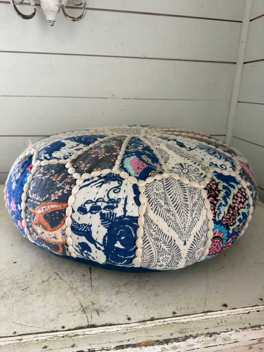 Kantha Quilt Fabric Floor Pouf - Bohemian Style