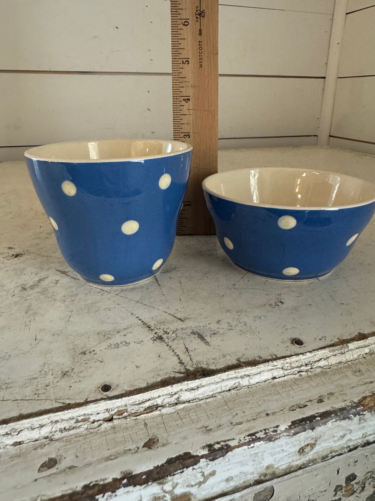 Sandygate Pottery Devon Blue and White Polka Dot bowl sold individually