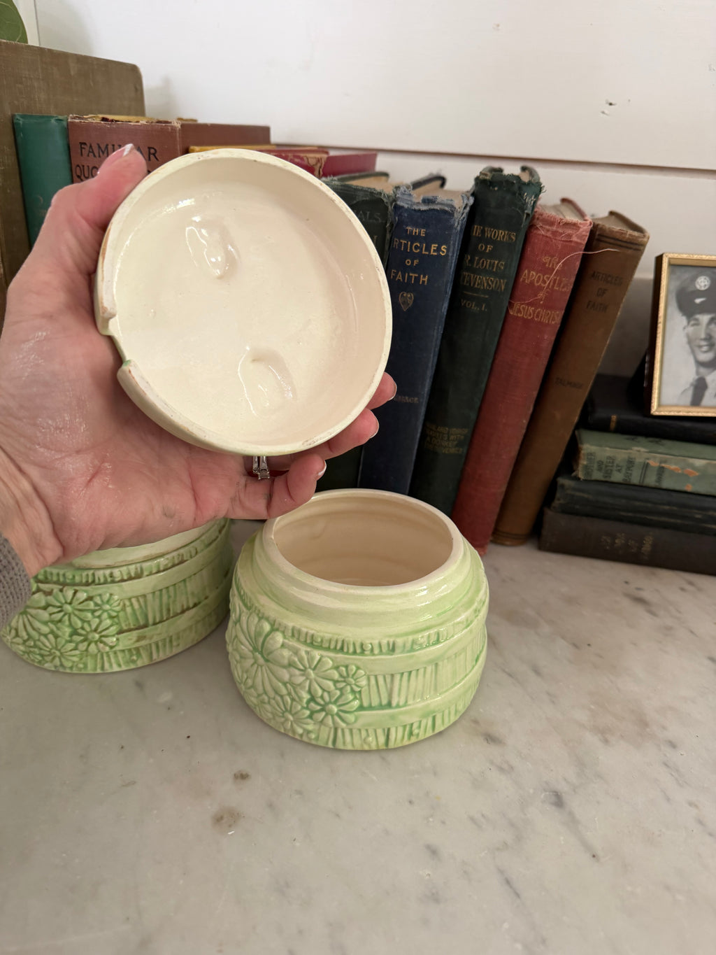 vintage ceramic "Cottage Ware" style canisters set
