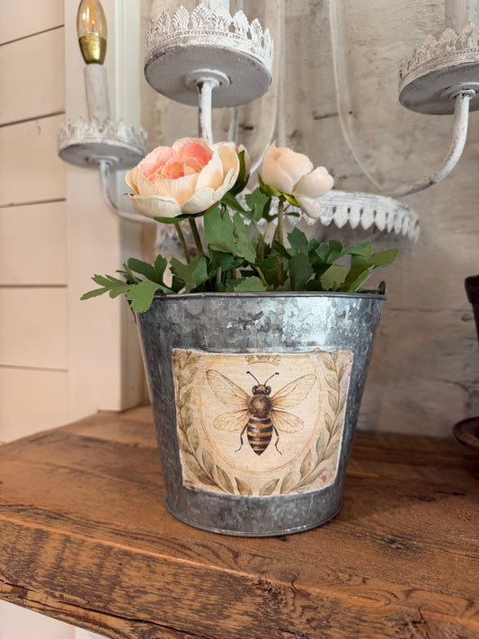 Galvanized Bee Bucjet floral not included