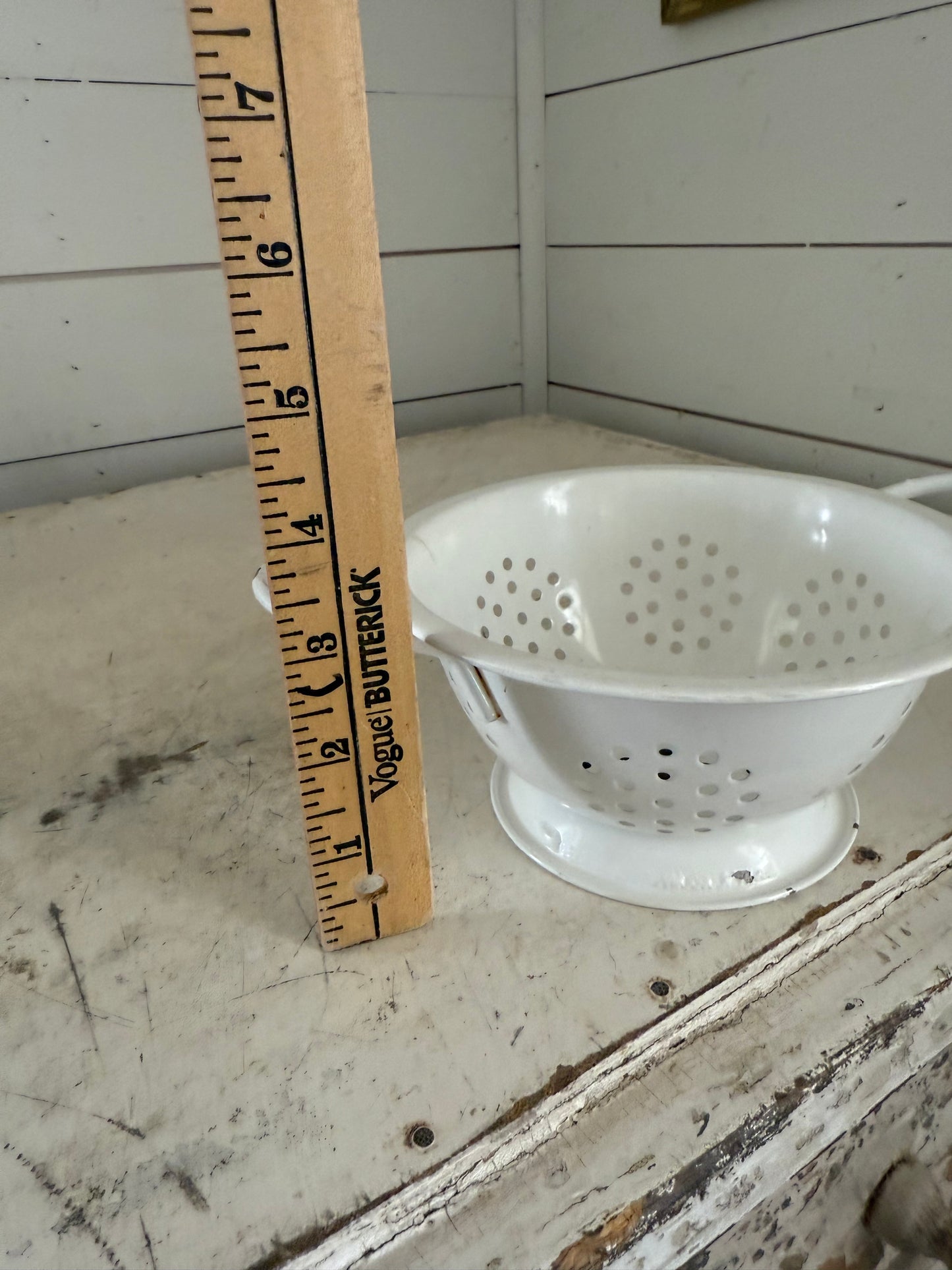 Primitive White Enamel Berry Strainer