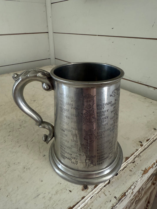 Vintage Kings and Queens pewter tankard Beer Stein Sheffield England Engraved