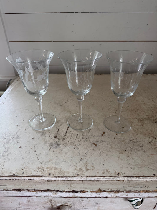 Etched glass stemware goblet - SOLD INDIVIDUALLY