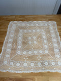 Vintage Crochet Square Off White Tablecloth - 36” X 36”