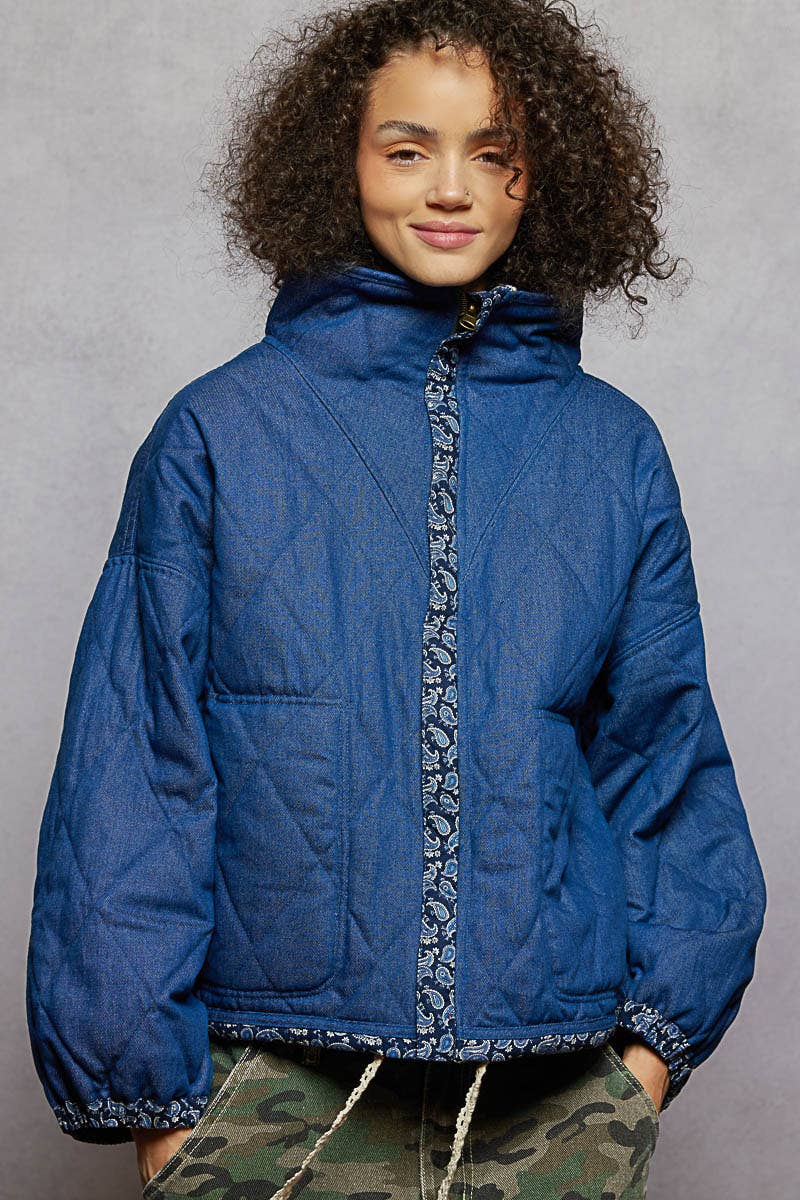 Paisley Pattern Lace Trim Reversible Padded Jacket