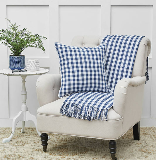 Ashford Indigo Blue Gingham Check Throw Blanket