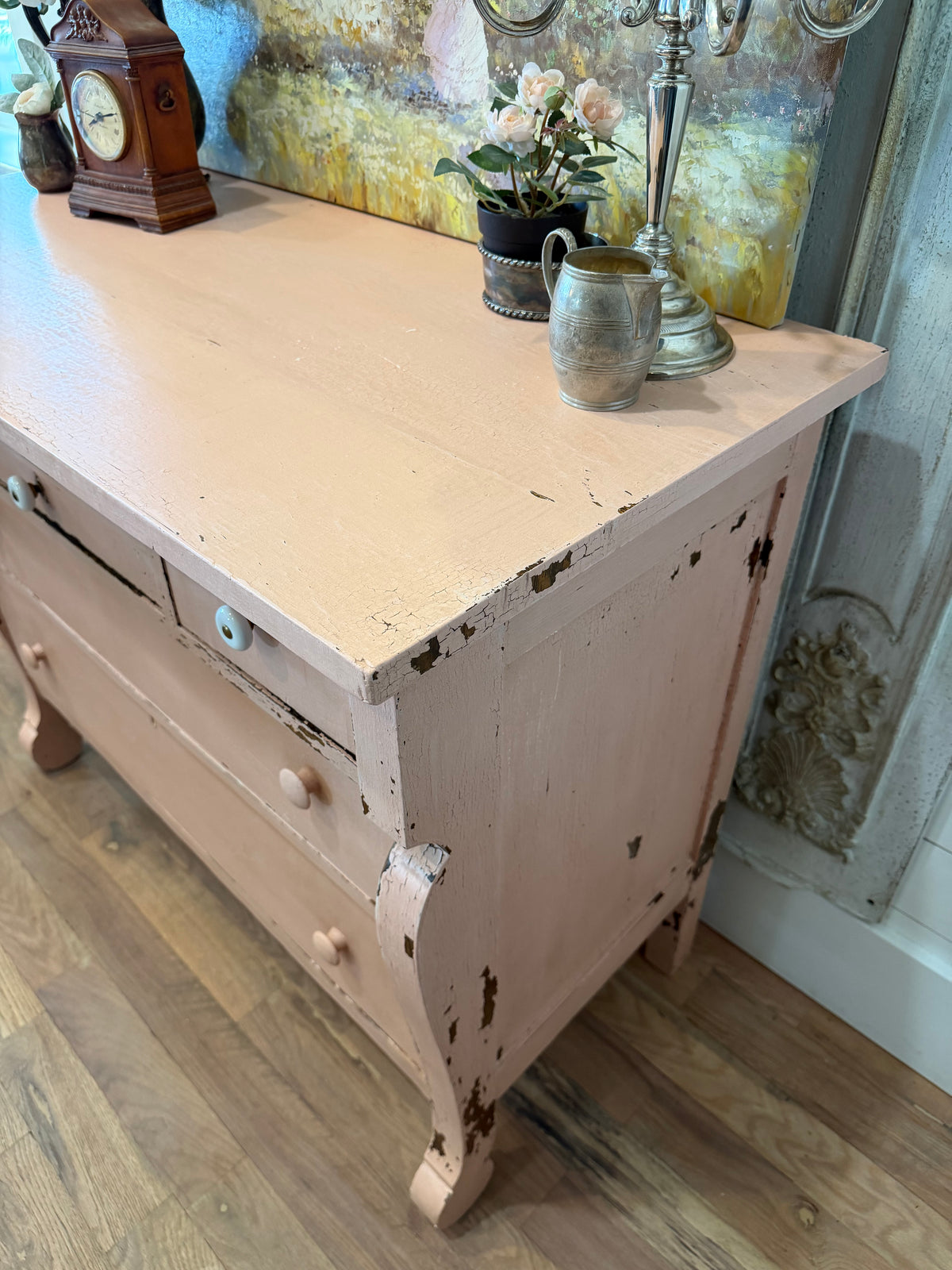Antique Empire Style Dresser Buffet Chippy Pink