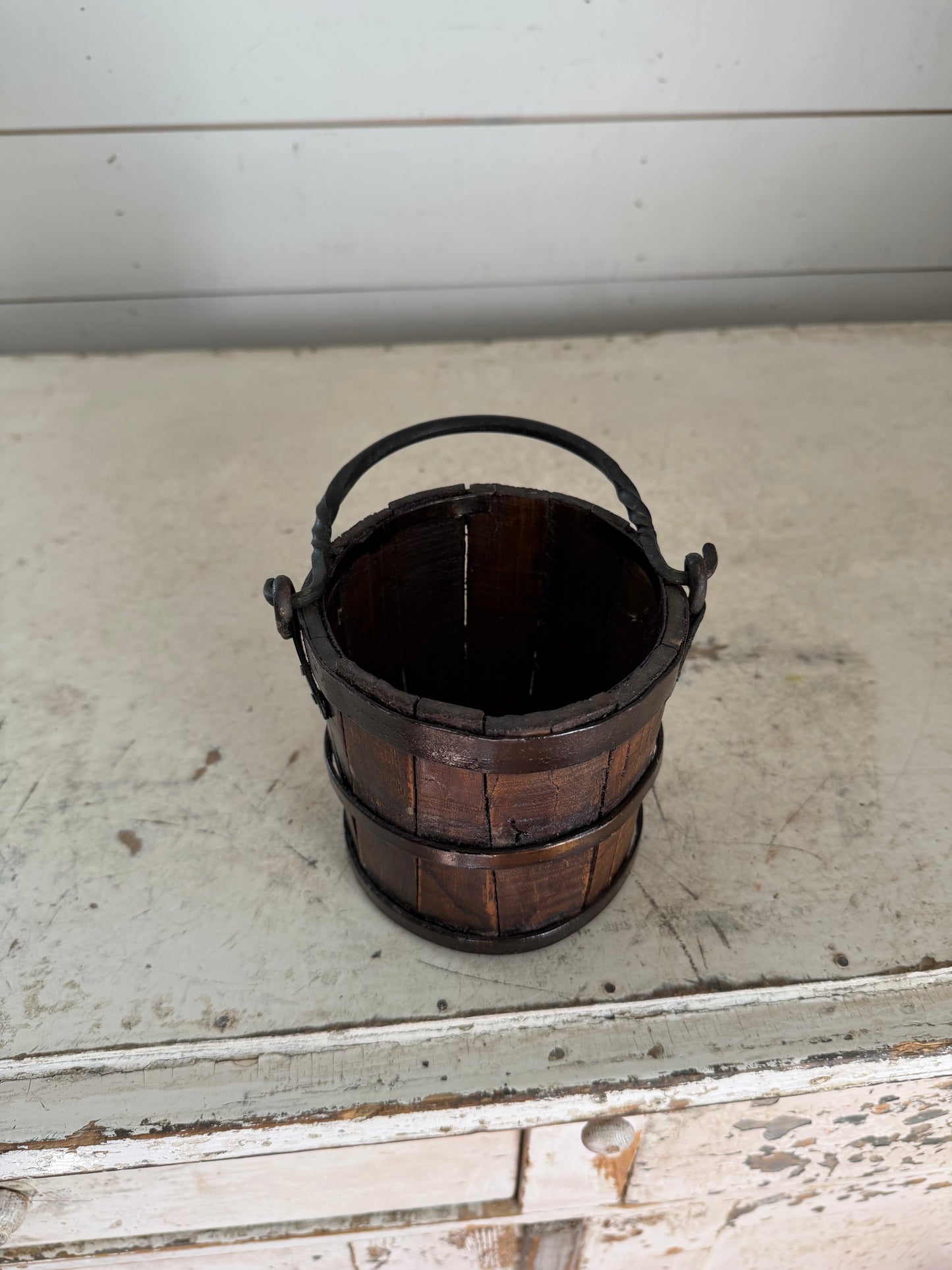 Small wood Bucket with Metal Handle