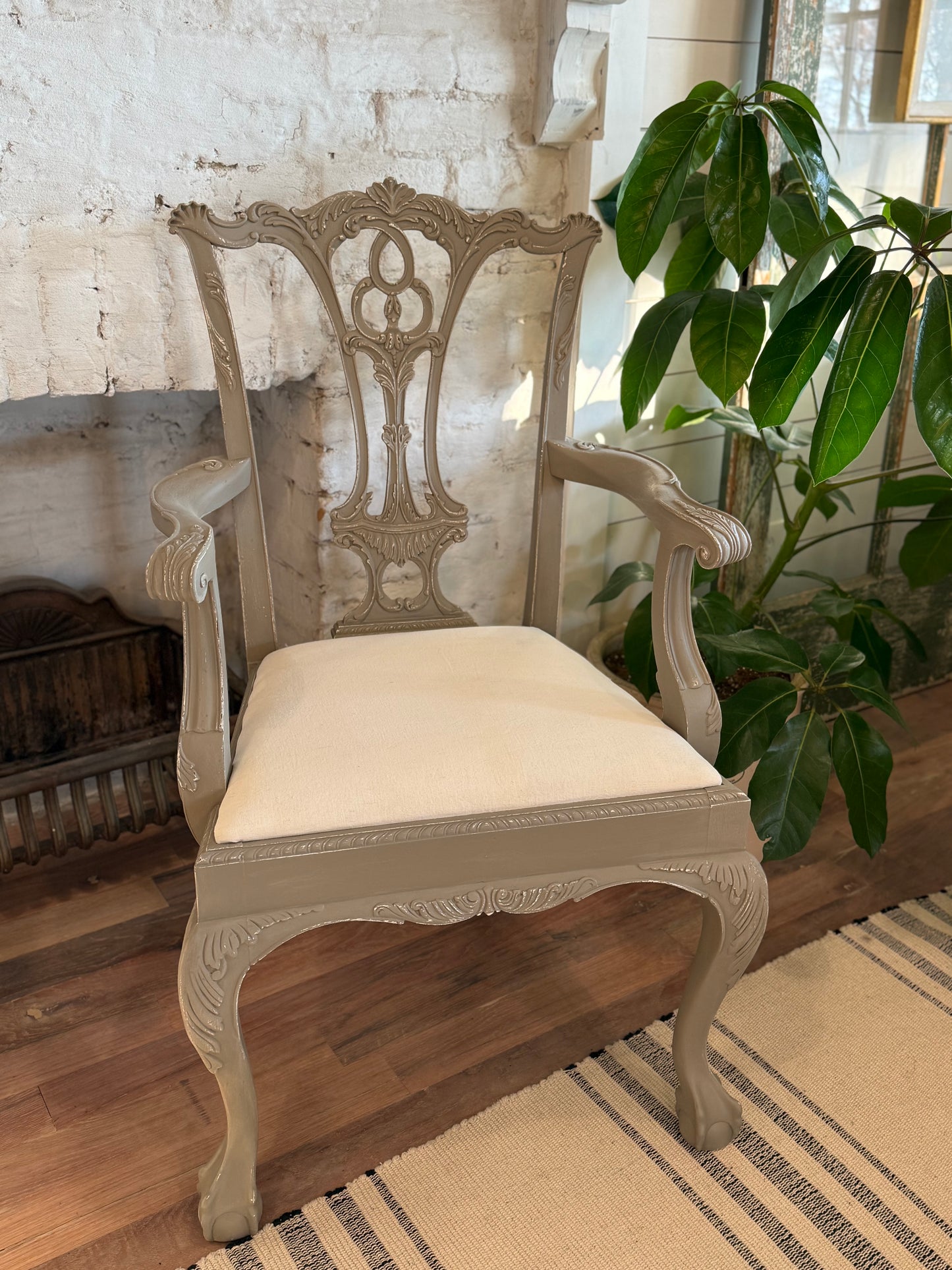 Chippendale Arm Chair with Antique French Linen cushion