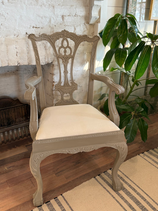 Chippendale Arm Chair with Antique French Linen cushion