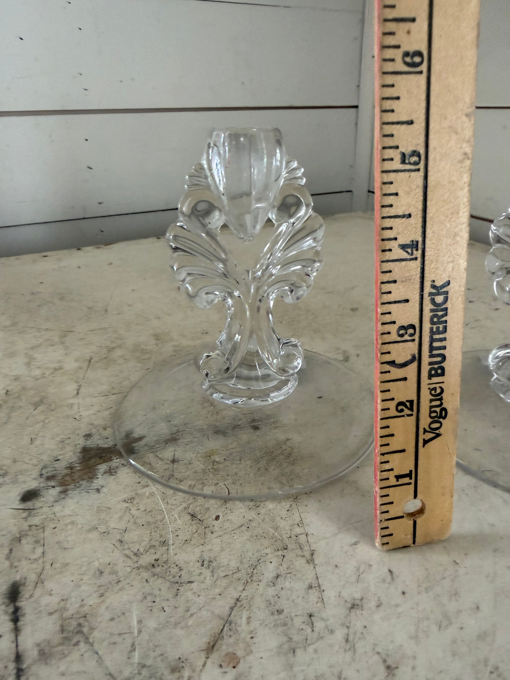 Pair Vintage 1940s Martinsville Glass Candlesticks "Janice" Pattern