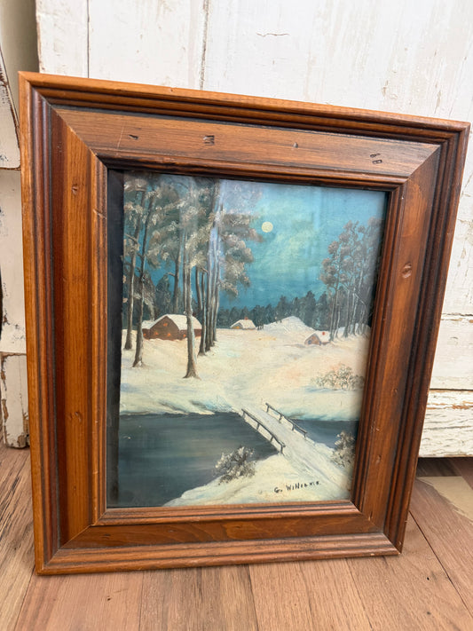 Original snow Cabin Art Framed