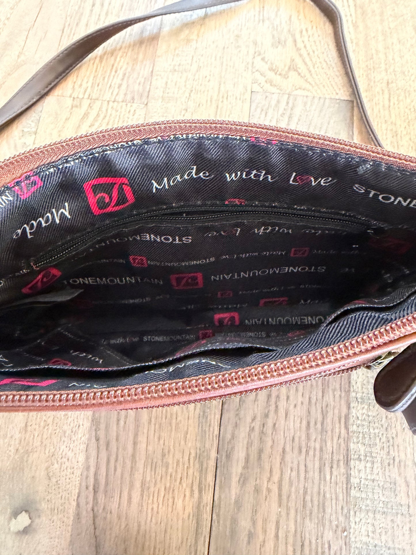 Stone Mountain Cross Body Bad With 2 Tone Brown and Black Leather