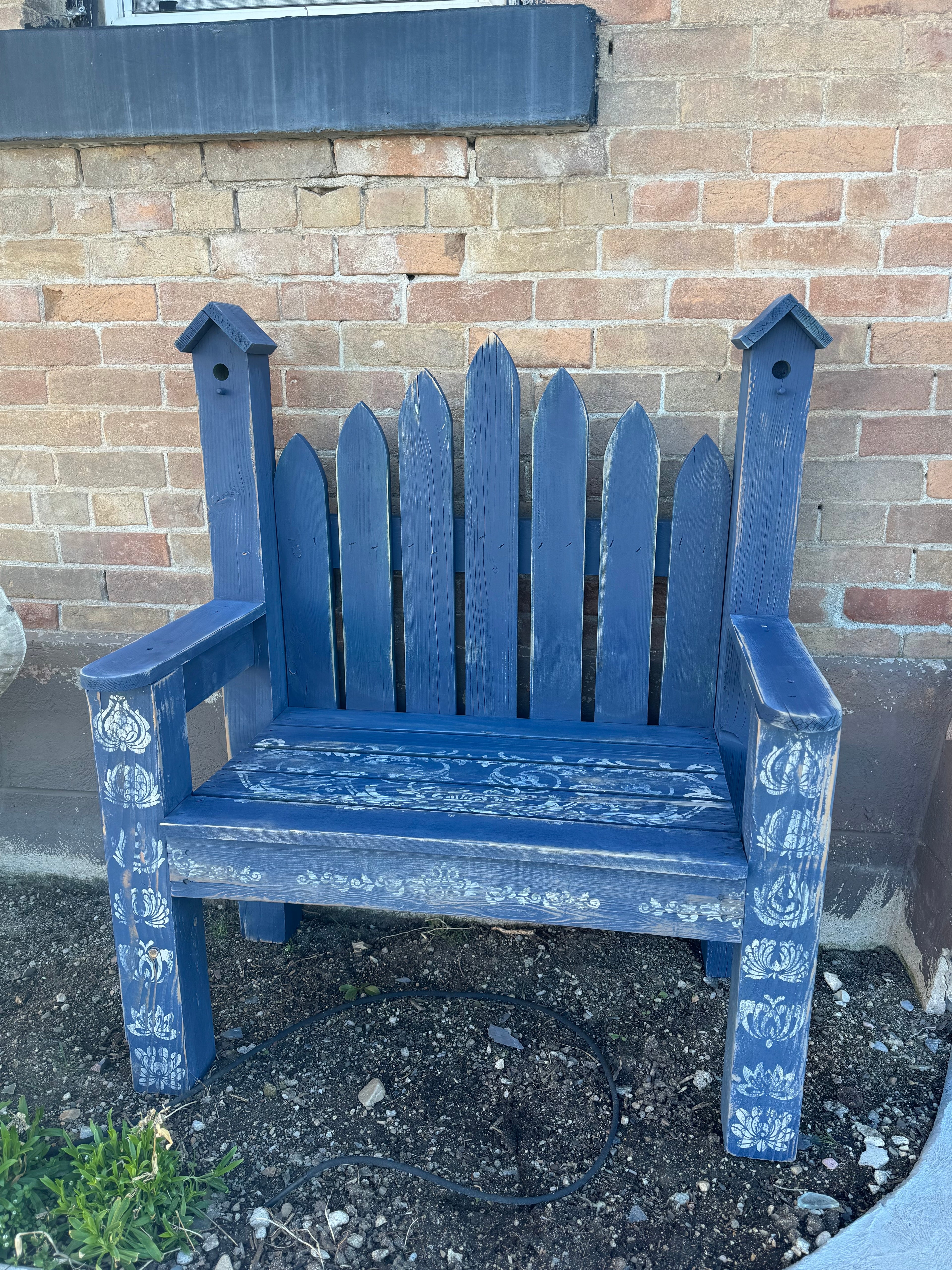 Navy Outdoor Birdhouse Bench