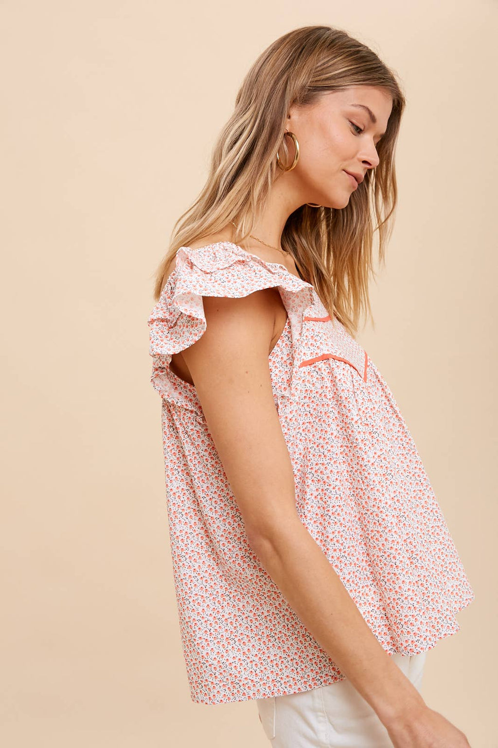 Lavender Ruffle Sleeve Cotton Blouse