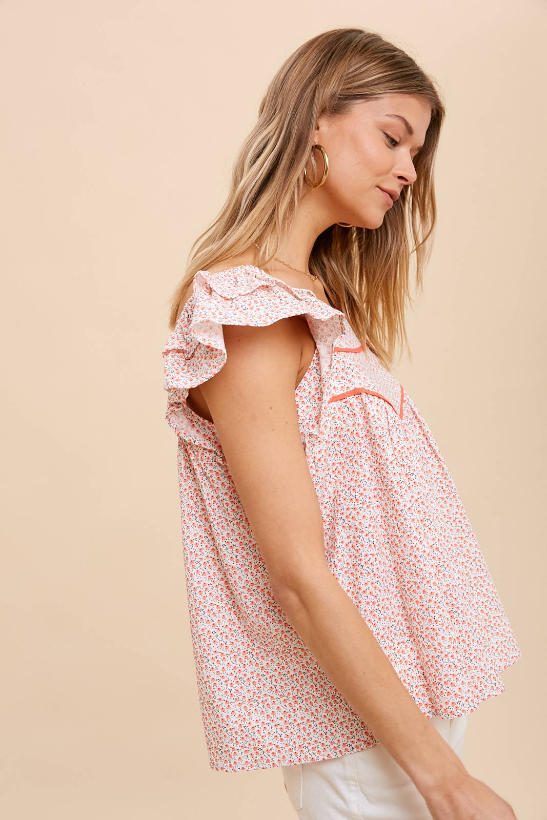 Lavender Ruffle Sleeve Cotton Blouse