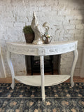 White Distressed Sofa Table with marble top