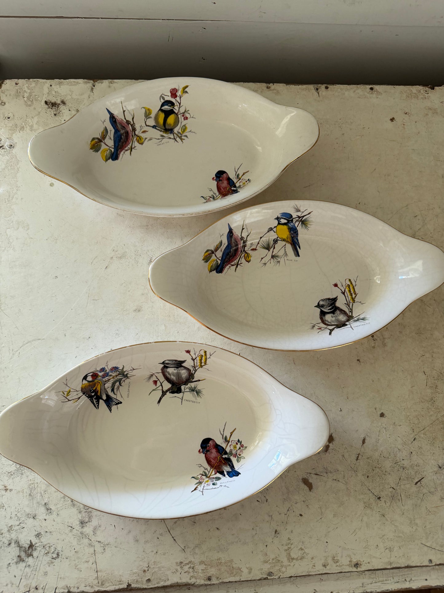 AU GRATIN DISH 265 Birds Tit Gold Trim sold individually