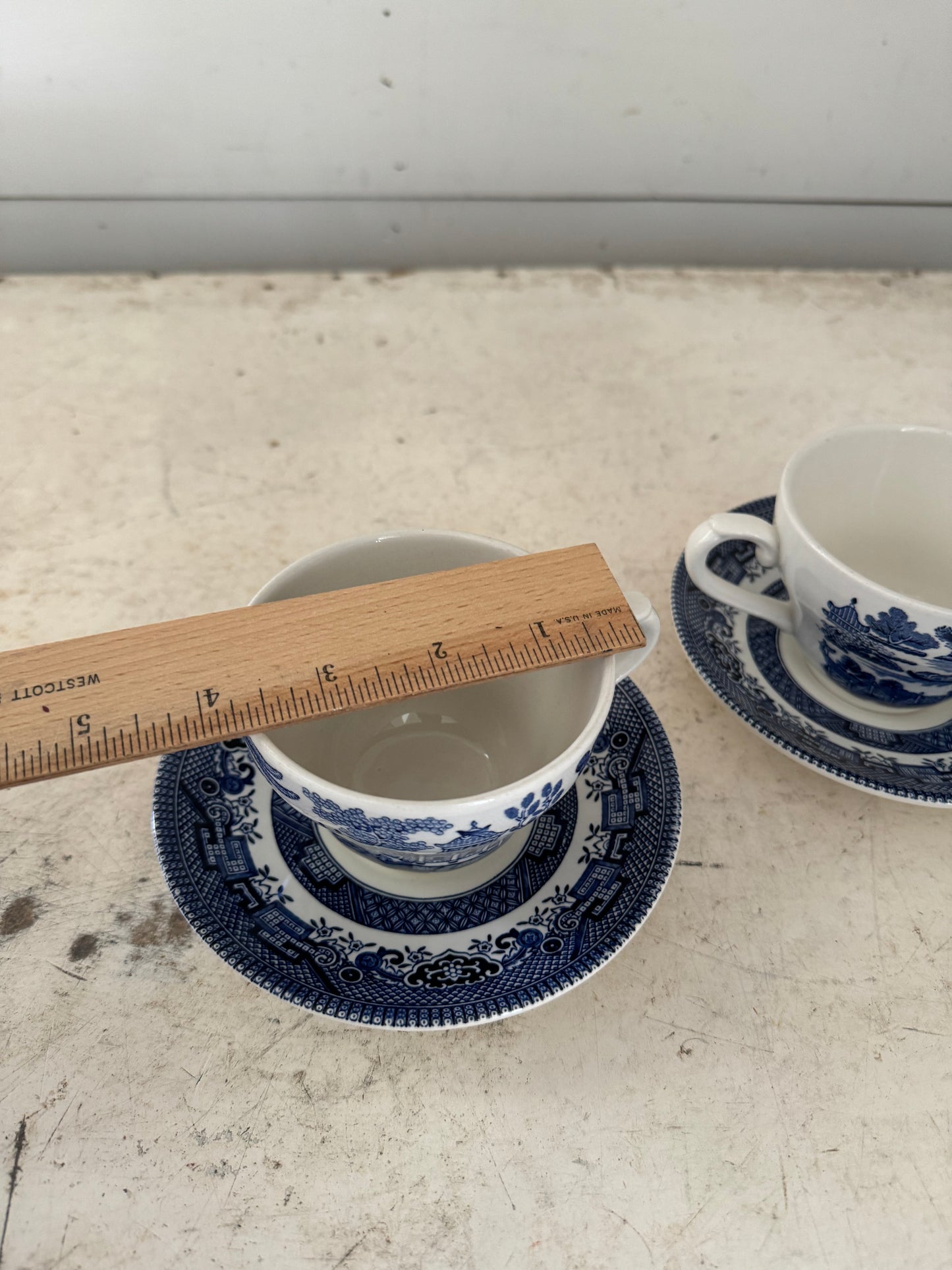 Vintage Broadhurst England Blue Willow Teacup and saucer 5.5" blue & white - each set sold individually