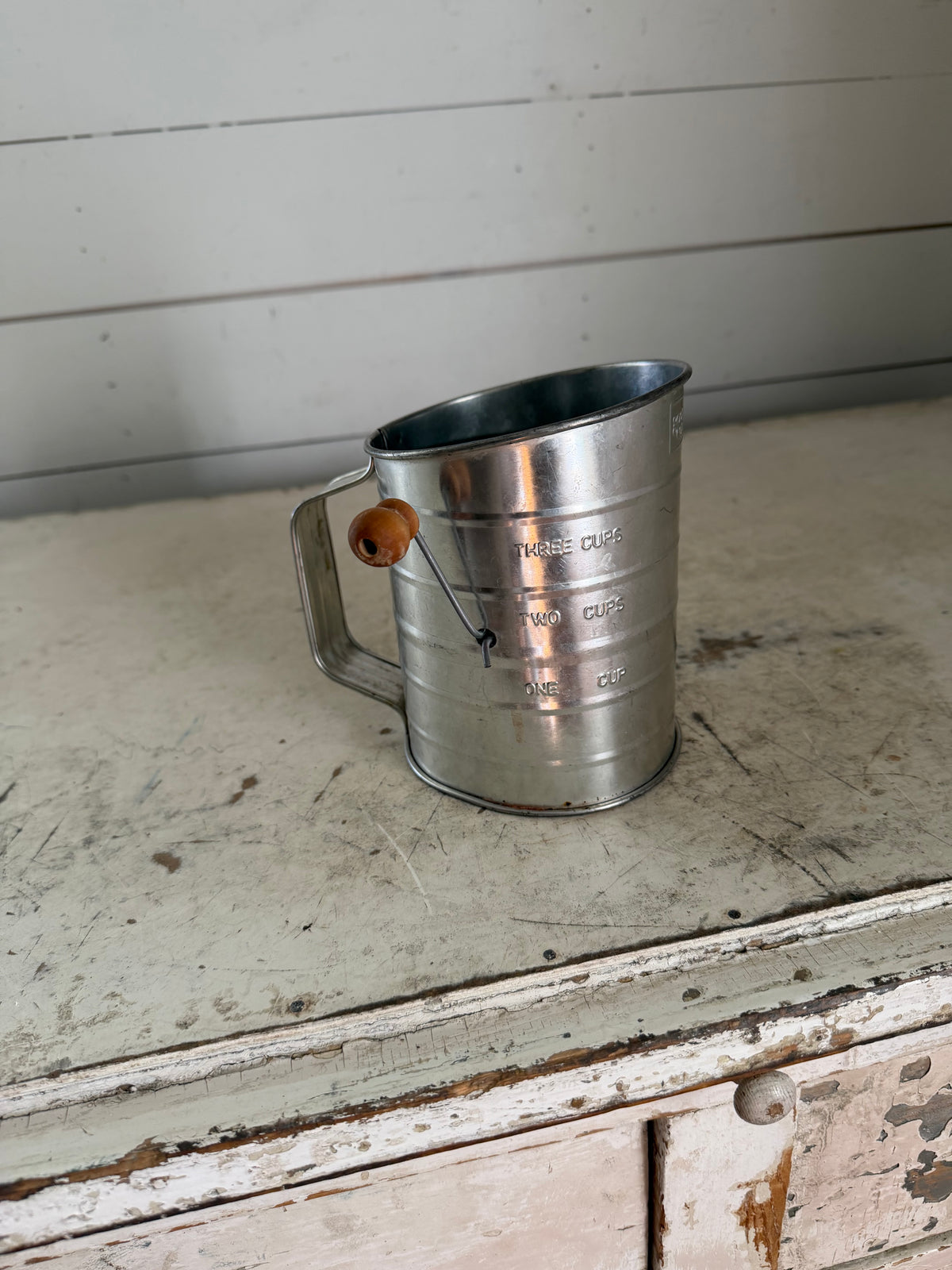 Vintage sifter with wood handle crank - Will get makeover