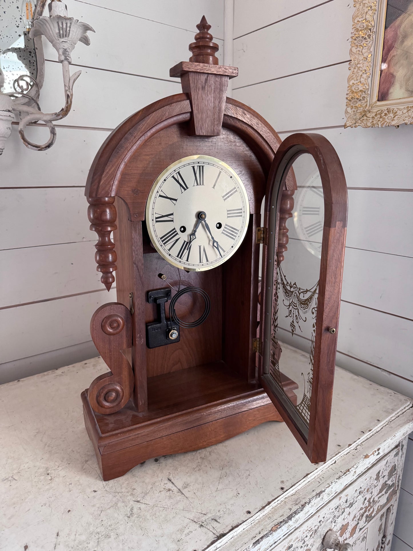 Vintage Walnut Mantle Clock as is we did not check to see if it works and it does not have a key