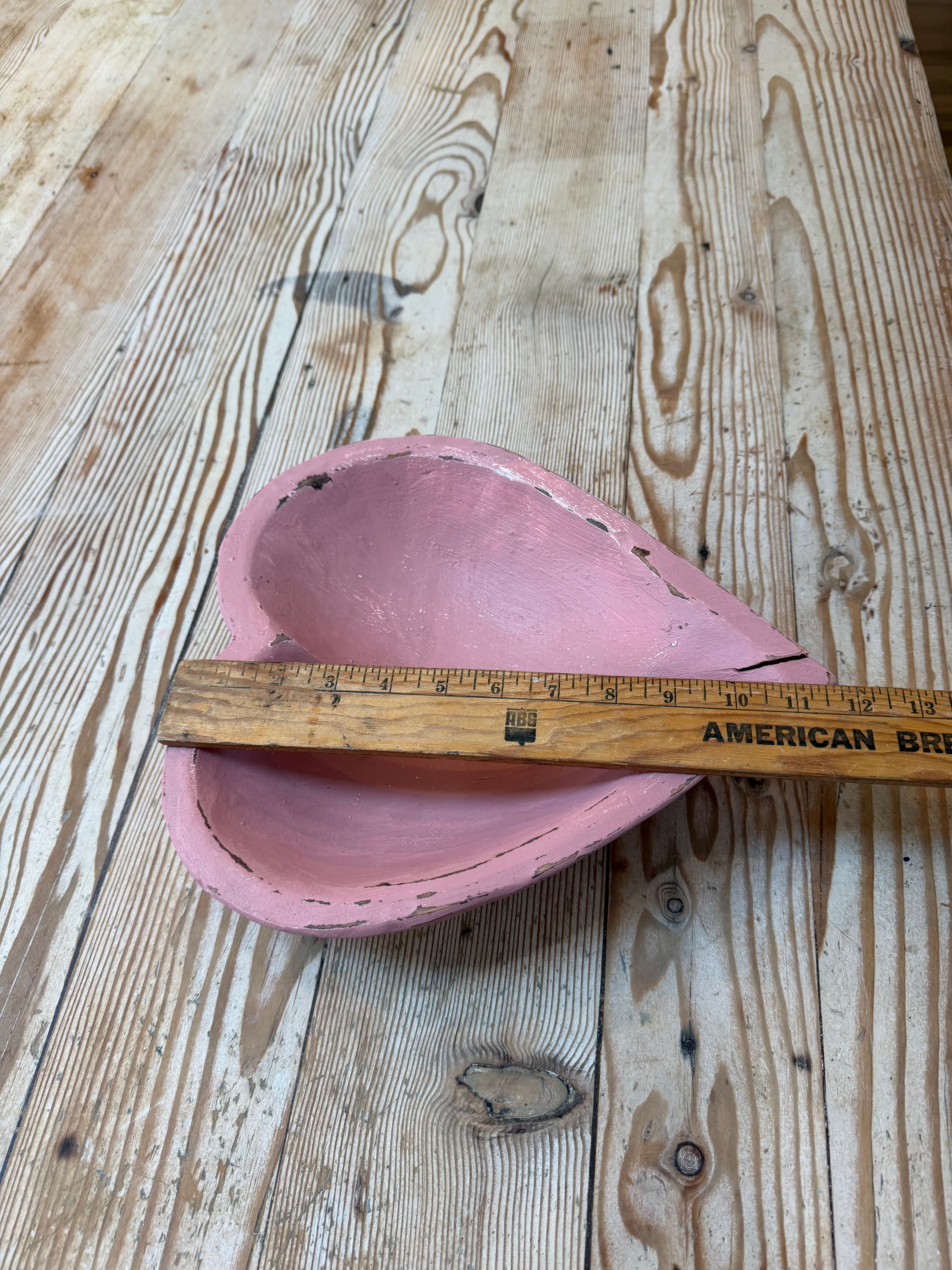 Handmade Rustic Large Heart Shaped Wood Dough Bowl Paint Pink With Veranda
