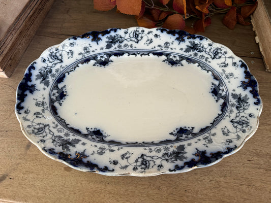 Flow Blue Leighton antique pottery, large 18" Kew platter