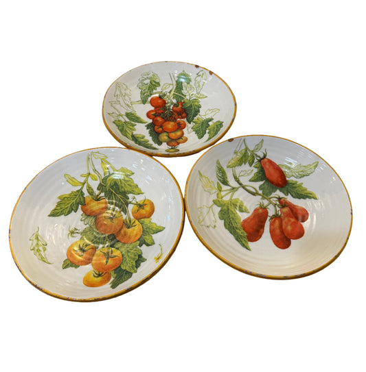 Italian Pottery Plates Tomatoes Williams Sonoma SET of 3 - Terracotta showing in chips