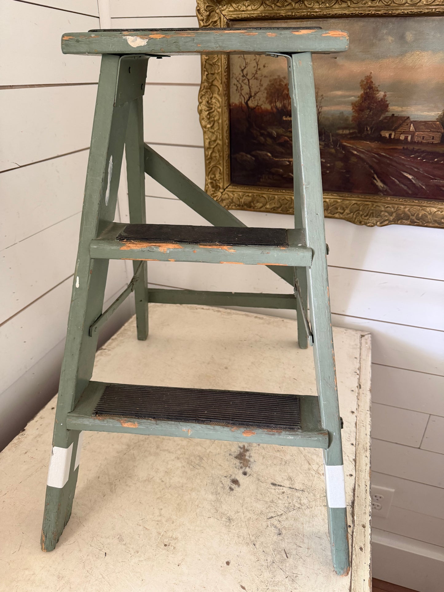 Vintage Wood stepstool painted and sage
