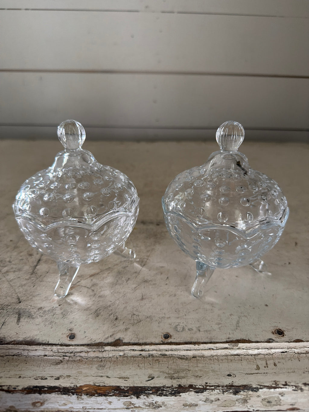 Glass Candy dish with lid and Swiss dot design sold individually